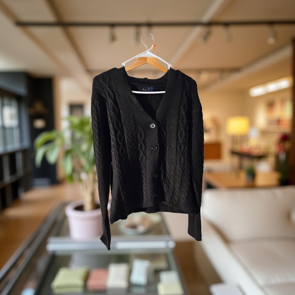 NWOT Seta T Size Small Classic Black Button Front Cardigan Sweater